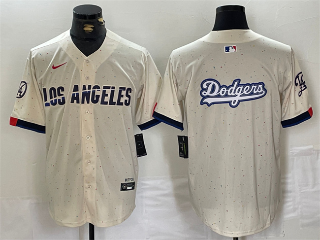 Men's Los Angeles Dodgers Team Big Logo Cream Stitched Baseball Jersey